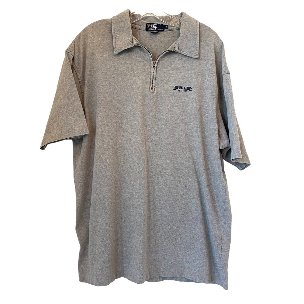 VTG Polo Ralph Lauren 1/4 Zip Unique 90s Shirt Men Large Gray Cotton USA SS READ - Picture 6 of 11